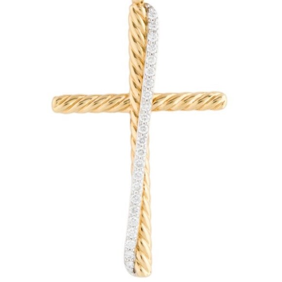 DAVID YURMAN 18K 750 GOLD DIAMOND 0.32CTW CROSSOVER CROSS PENDANT NECKLACE - Picture 1 of 9